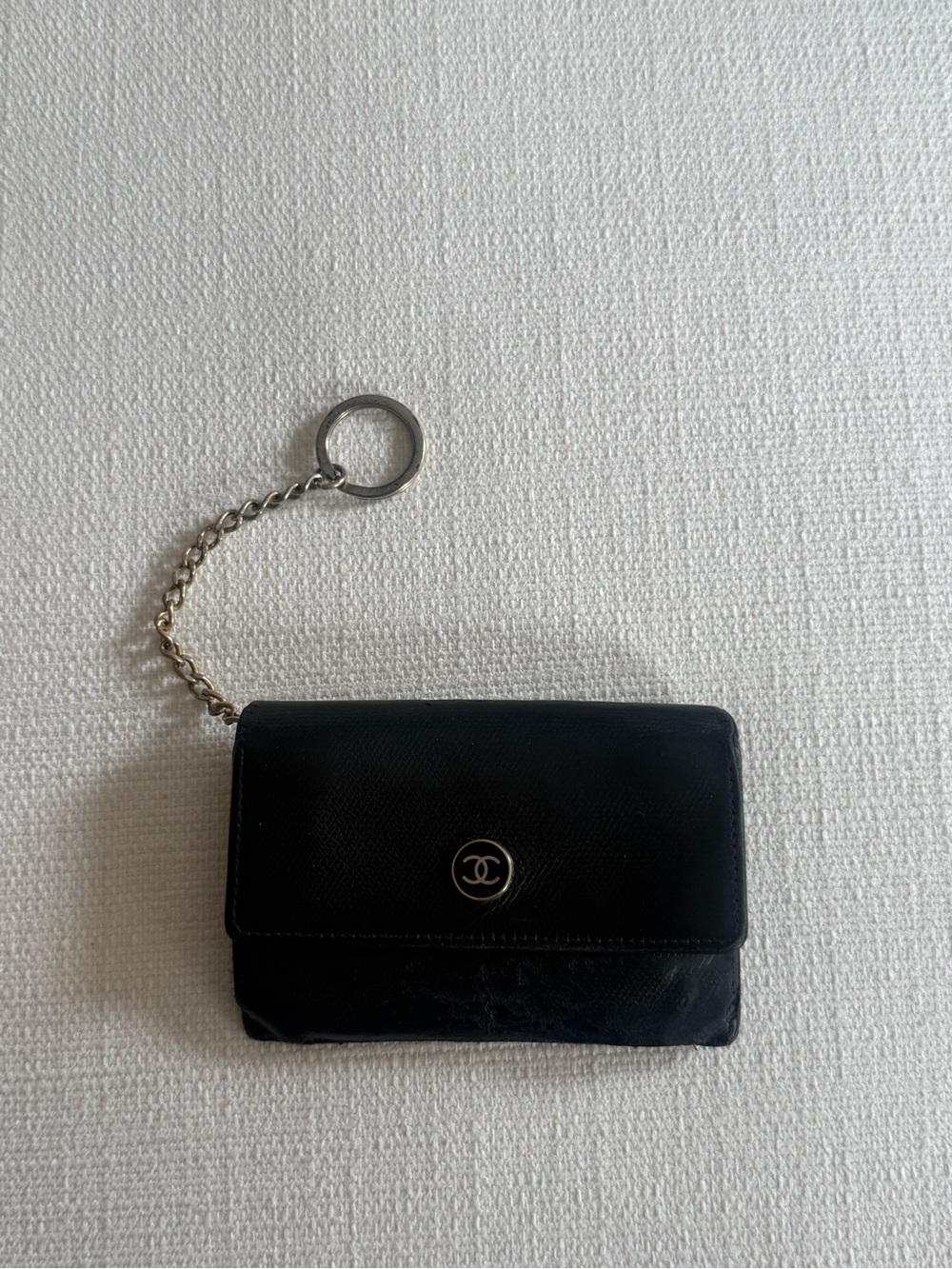 CHANEL Black Leather Chain Key Pouch